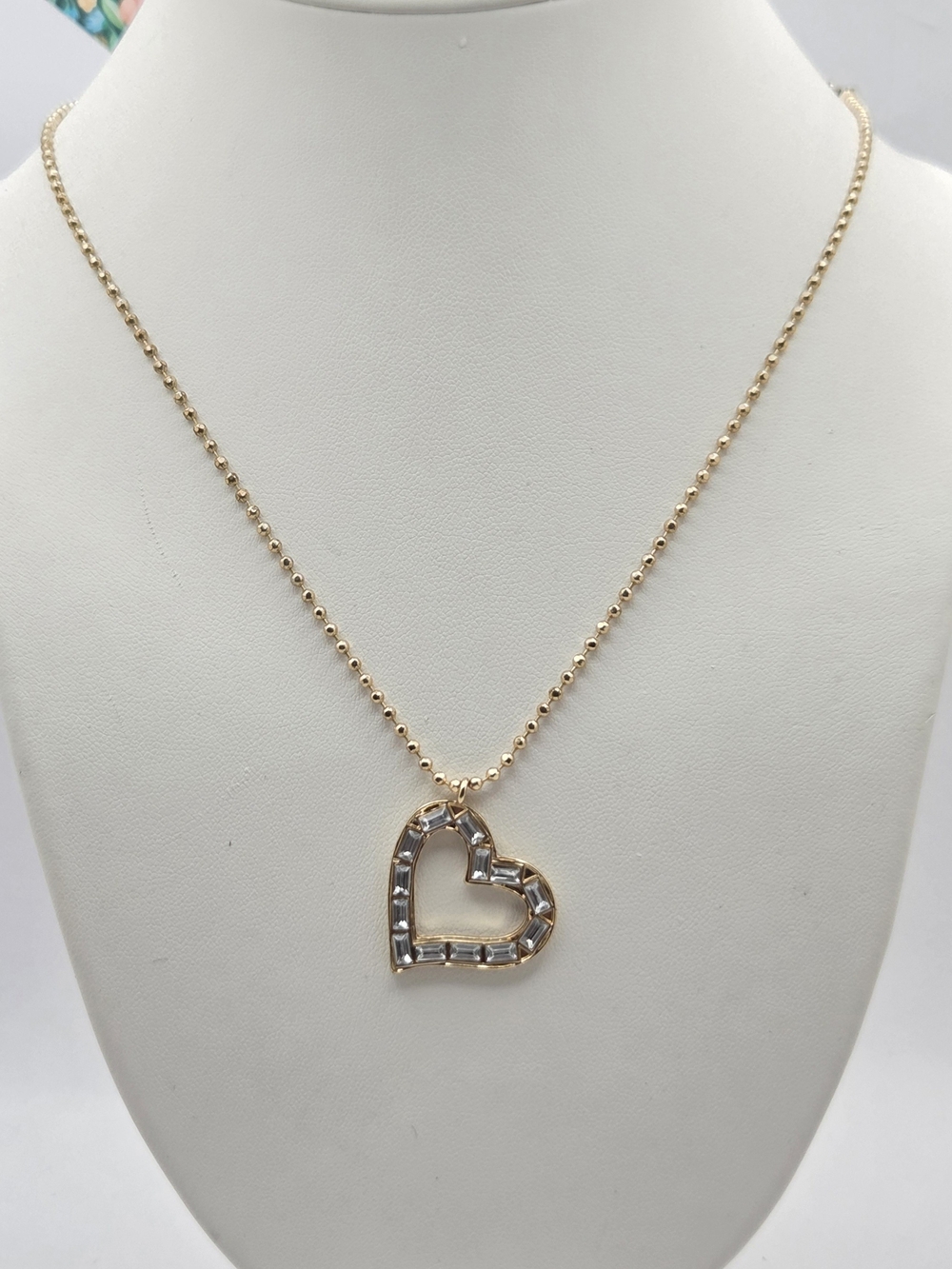 SUGARFIX by BaubleBar Gold Tone Rhinestone Heart Pendant Ball Chain Necklace 17"